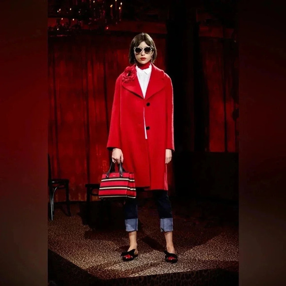 Kate spade ooh la la red Wool boucle poppy dress coat, fashion week 2017 SZ 4 - Picture 1 of 8